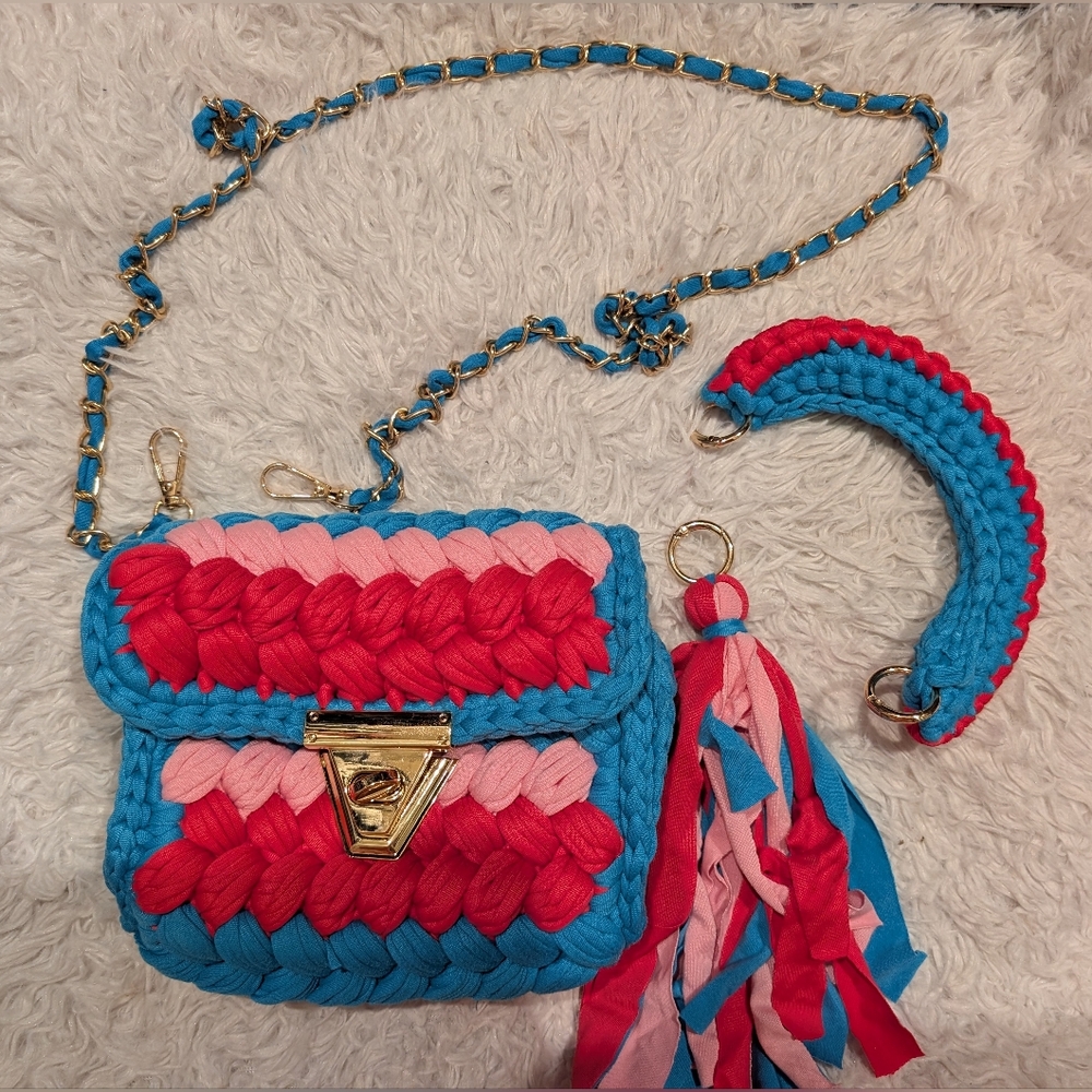 Colorful Woven Crossbody Bag with Tassel
